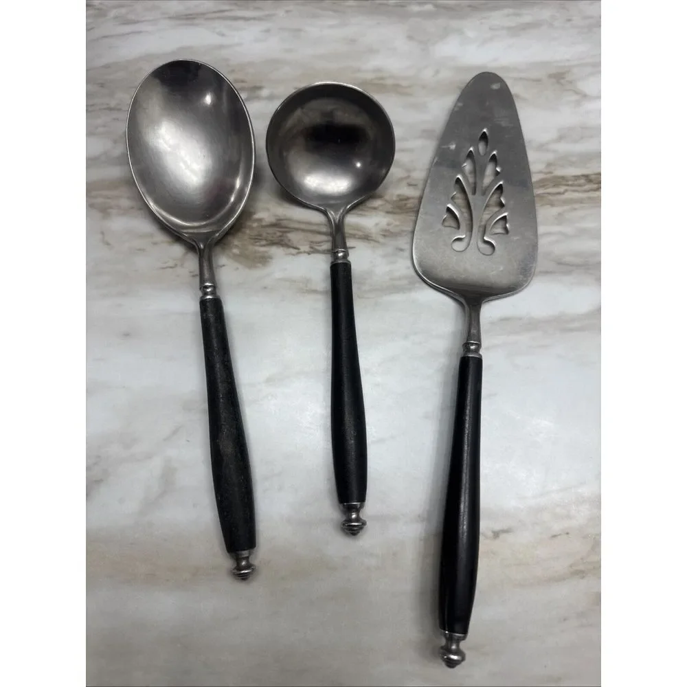 3 Vintage MCM Oxford Hall Stainless Japan Serving Flatware‎ Black Handles
